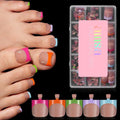 AILLSA Toe Nail Press Ons, French Tips Toe Press On Nails, 5 Mixed Summer Colors 15 Sizes Short Square Full Cover Fake Toenails 150PCS, Brown Pink Acrylic Wearable DIY Nail Art for Women