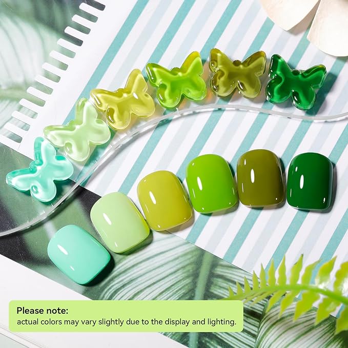 Green Nail Polish Set - 6 Colors Light Dark Green Olive Teal Natural Milky Gree n Shade for All Seasons, Quick Air Dry Non Gel, Nail Art DIY at Home Manicure Gift for Women Girls