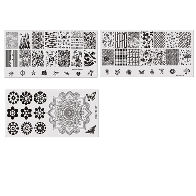 Mezerdoo 9Pcs Rectangle Nail Stamping Template Image Plates Lace Flower Strip Nails Stamp Stencil