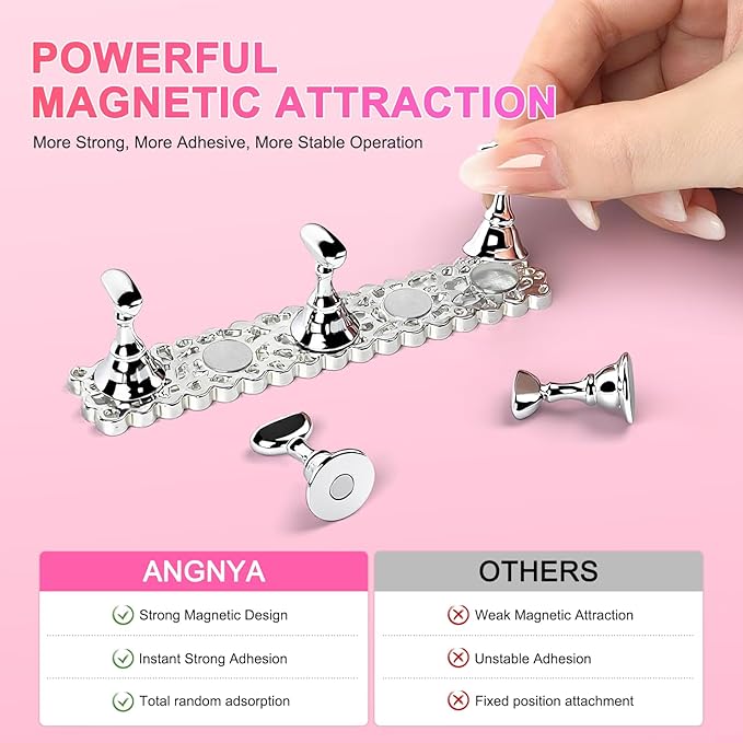 ANGNYA 2 Set Nail Stand for Press Ons, Strong Magnetism Nail Holder for Painting Nails with with 200PCS Nail Sticky Tabs, Nail Display and Practice Stand for Home DIY Beginner Salon Supplies
