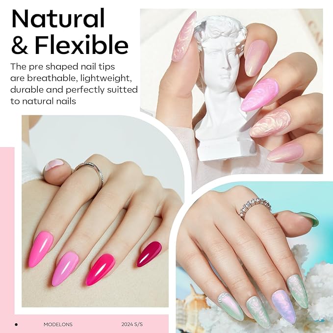 modelones Gel Nail Kit Almond, Upgrade 15Sizes Fake Nails, 9-in-One Glue Dehydrator & Mini U V Light Clipper, 510Pcs Medium Almond Press on Tips for Extension DIY Salon Home Gift (Pack of 2)