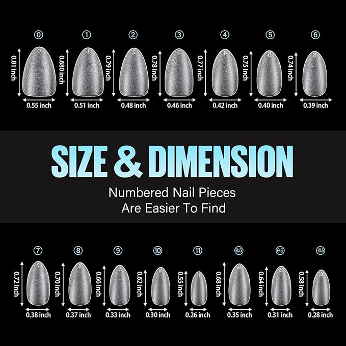 TOMICCA Short Almond Nail Tips - 450Pcs Acrylic Nail Tips Kit, 15 Sizes Pre Buffed Almond False Tips, Full Cover Double-sided Matte Nails for Nail Art Extension Press on Nails