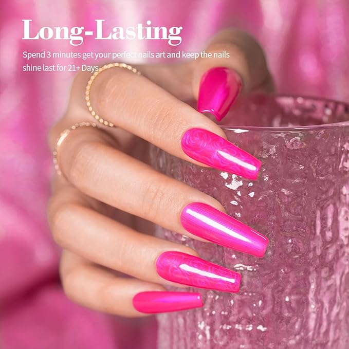 RARJSM Pearlescent Gel Nail Polish Fuscia Pink Purple Shell Glitter Shimmer Iridescent Mermaid Nail Gel Polish Soak Off LED UV Curing Requires Swirl Thread Effect DIY Manicure Use 7.5ML Summer Nail