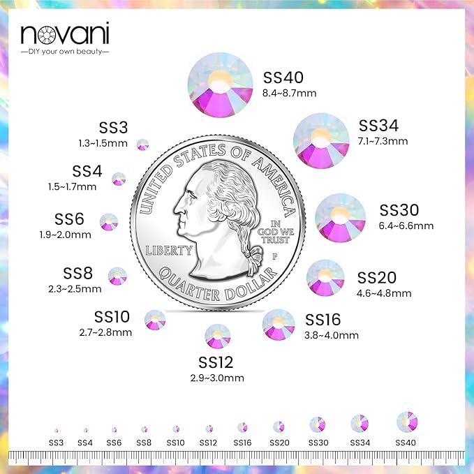 Novani Rhinestones 1440pcs SS12 Glass Rhinestones Crystal Flatback Gemstones for Crafts Nails Makeup Bags and Shoes Decoration（SS12, Crystal AB）