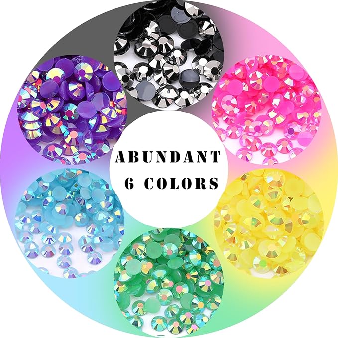 Rainbow Rhinestones for Nails Mixed Colors Jelly Rhinestones Resin for Crafts Shiny Nail Gems AB Crystal Flatback for Tumbler DIY Makeup Decoration Design 2/3/4/5mm