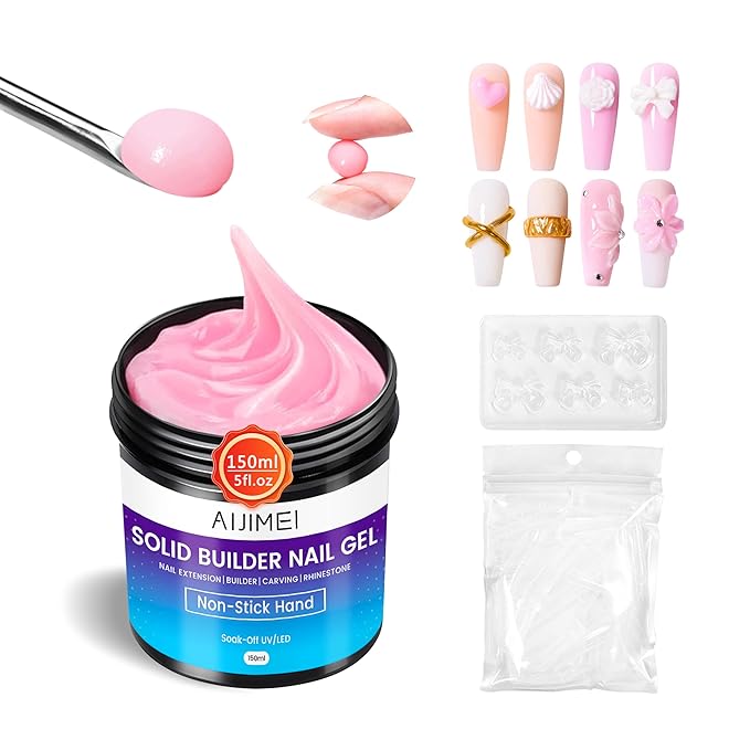 AIJIMEI Solid Gel Builder Nail Extension Gel 150ml/5Fl.oz Non-Stick Hand BuilderGel for NailsSolidBuilderGel for NailsEnhance Nailsfor DIY & Salon(Pink, 150ml/5Fl.oz)