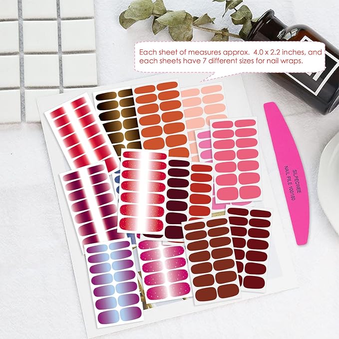 SILPECWEE 16 Sheets Nail Polish Stickers Full Nail Wraps Glitter Solid Color Nail Polish Strips Gel Nail Strips Self Adhesive Fingernail Manicure Stickers Nails for Women with 1pc Nail File