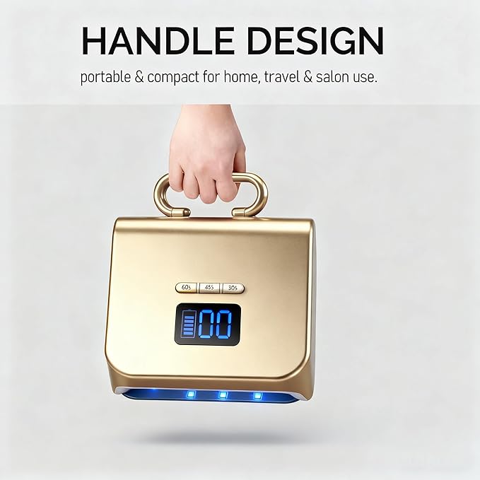 Cordless UV Nail Lamp 220W, Professional LED Nail Lamp with 48 Beads & Touch Display, Rechargeable UV Light for Gel Nails Built-in 3-Timer Modes & Auto Sensor, Fast Curing Nail Dryer (Gold)
