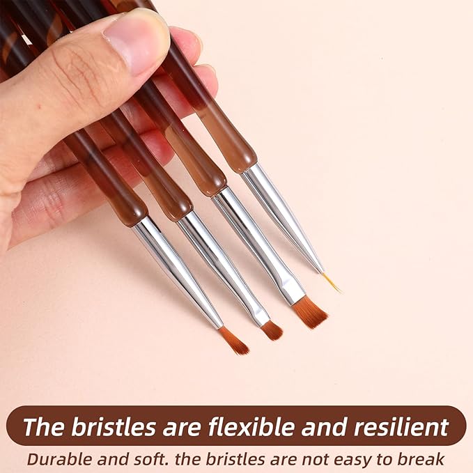4 Pack Nail Art Brushes, Nail Design Brush Nails Art Brushes for Gel Polish Nails Drawing Pen Home Diy Manicure Dotting Pen Painting Salon Home Round Flat Brush Tools