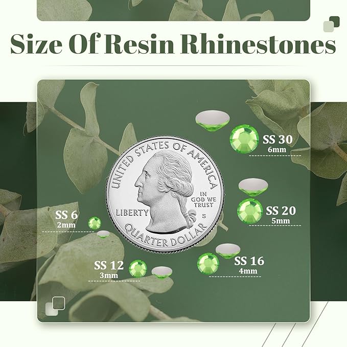 8000PCS 3mm Resin Rhinestones Bulk for Crafting (Light Green), Flatback Bedazzling Crystals for Crafts DIY Nail Decoration, Gems Charms for Tumbler Shoes Clothing Fabric with Pickup Pen and Tweezers
