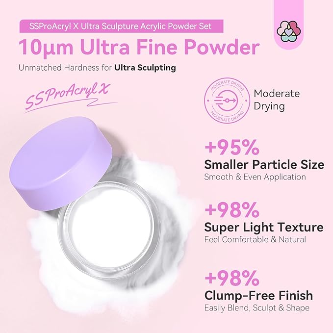 SAVILAND White Acrylic Blending Tech Keratin Nail Powder Ultra-Smooth Application Professional Powder for Nail Extension & Carving