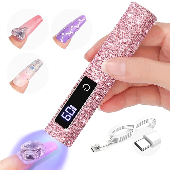 SAVILAND Glitter UV Light for Gel Nails: Pink 12W LCD Screen Handheld UV Nail Lamp 8X-Faster Cure LED Flash Cure Lamp for Gel Nails Flash Cure Light for Home Salon Use