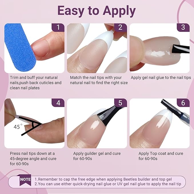 Gel French Tip Nails Short Almond French Tip Press on Nails SXVME White French Nail Tips 300Pcs Pre-applied Tip Primer Natural Nude Fake Nails Extensions Gel Nail Kit for Women Girls DIY