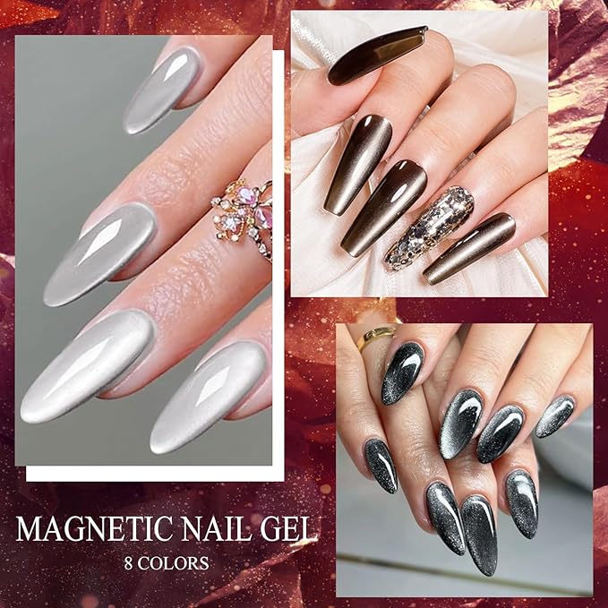 MEET ACROSS Cat Eye Gel Nail Polish Set 12 Pcs, Fall Winter Retro Magnetic Gel Polish, Pink Brown Blue Gray Green Magnetic Nail Polish with Base Top Gel Soak Off Nail Art Salon Manicure Home Gift