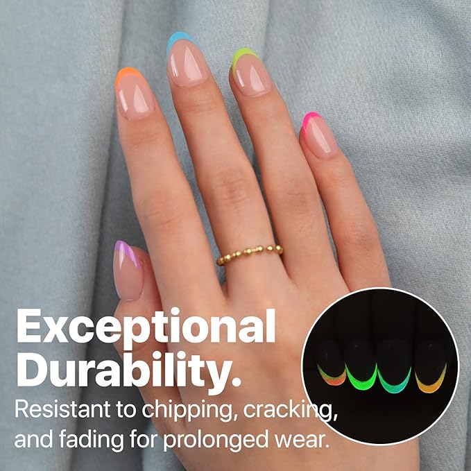 SXC Cosmetics X-Pro Tips French Tip Press On Nails - Bright Pastel Glow in the Dark Series (GLOW118KIT-XS Almond)