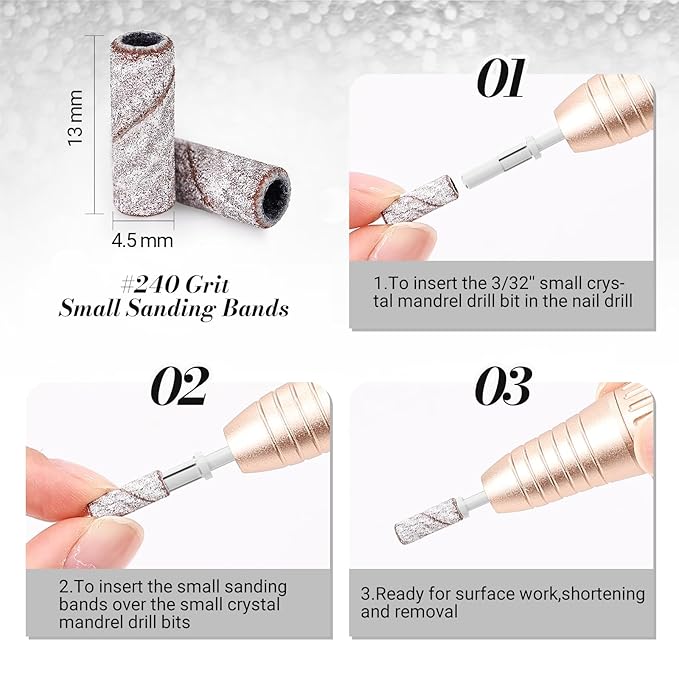 MelodySusie 50 Pcs Nail Drill Bits Small Sanding Bands with 3.1mm Mandrel Bit, 240 Extreme Fine Grit Nail File for Acrylic Nails Gel Manicures and Pedicure, Zebra