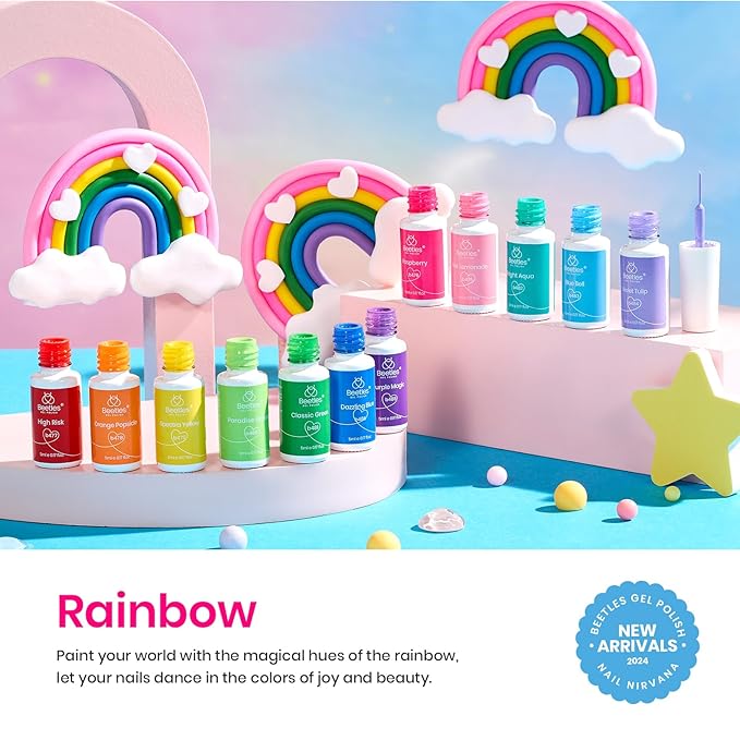 Beetles Rainbow Gel Liner Nail Art Set 12 Colors Neon Gel Nail Polish Pink Orange Blue Yellow French Tip Nails Built Thin Nails Art Brush in Bottle Soak Off Uv Lamp Manicure Salon Gifts for Women