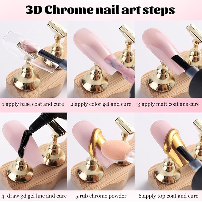 Black 3D Gel for Nails, 2PCS 15ML Black Nail Polish No Wipe 3D Chrome Effect Gel Sculpting Gels with Gold Silver Chrome Powder Carving Modeling Painting Embossed Design Manicure Salon Supplies