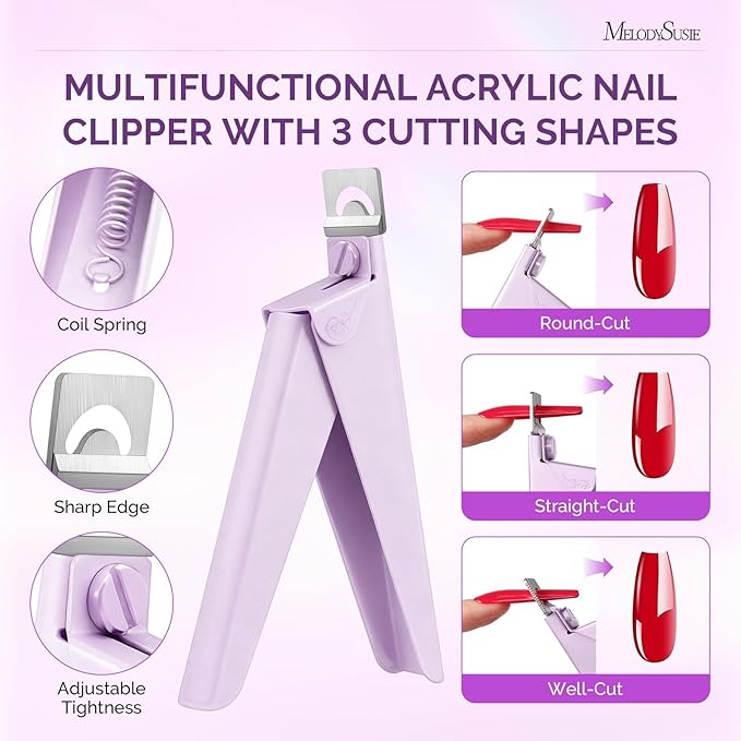 Melodysusie 4 in 1 Acrylic Nail Clippers Set, with Cuticle Trimmer and Dual-Ended Cuticle Pusher Remover, Stainless Steel Acrylic Nail Cutter Set, Pedicure Manicure Acrylic Nail Tools for Home Salon