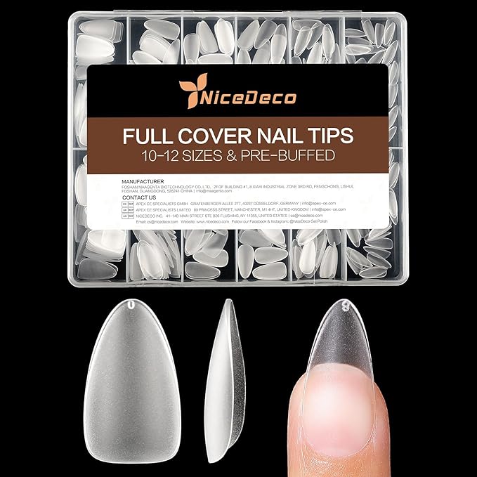 Nicedeco Gel Nail Tips Medium Almond Etch X Nail Tips, 10 Sizes 500 PCS Matte Full Cover False Nails Clear Acrylic Nails Glue on Nails - 017