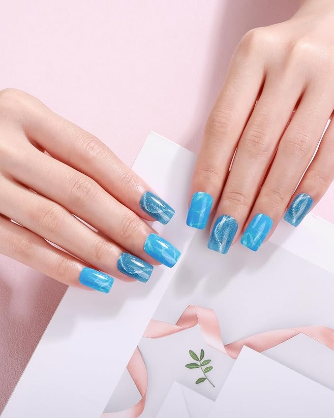 Cat Eye-Inspired 20pcs Semi Cured Gel Nail Strips - Salon-Grade DIY Wraps with Glaze Texture, Easy Application, UV Light Required for Stylish Nails