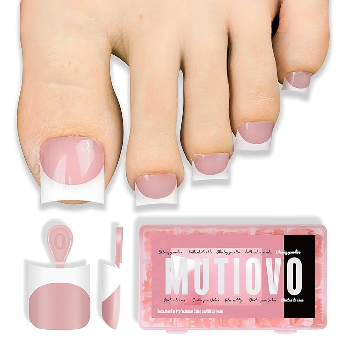 Short Toe Nail Tips White French Tip BABY PINK Press on with Moon Curve,Soft Gel False Nail Kit,Thick Sharp Square Toenail Extension,Need Builder Gel Top Coat,No Glue Included x15 Sizes 240 pcs