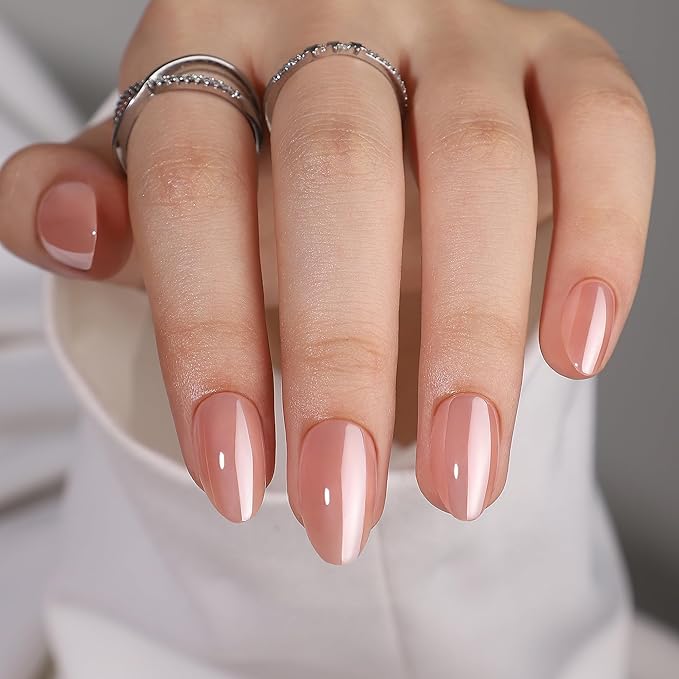 Press On Nails Short Almond - Findigit Full Cover Press On Nails, Brown Chrome Nail Tips Glue On Nails, Reusable Stick On Nails in 16 Sizes - 32 Soft Gel Fake