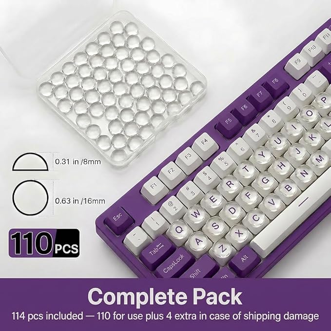 110pcs Keyboard Stickers for Long Nails, Clear Raised Glass Key Covers, No-Residue, Easy to Apply, Reusable, for Desktop Keyboards, External Keyboards, Calculators