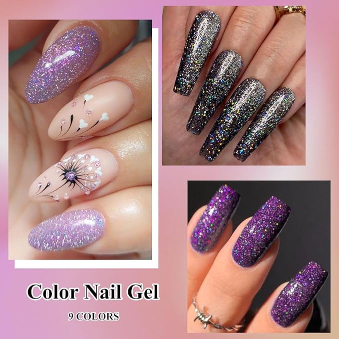 MEET ACROSS 9 Colors Gel Nail Polish + 3PCS Function Gel Nail Polish Kit,Fashion Nail Art Set Design Gifts for Women Manicure Salon (SET23, 12pcs)