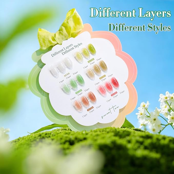 Double Rhythm 6 Pcs 15 ML Gel Polish Set Same Color Same Bottle Soak Off Gel Polish Kit Nail Art Manicure Salon DIY at Home (Jelly White Mint Green Olive Tea Brown Rose Red-T6-83)