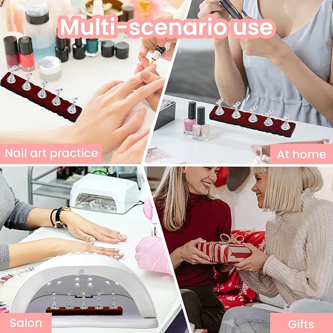 Nail Stand for Press On Art Display Practice 2 Set, 1 Heart Shaped Acrylic Magnetic Nail Stand, Fake Nail Holder with 200 Pieces Double-sided Tape, For Home DIY Salon Supplies (Walnut, Medium)