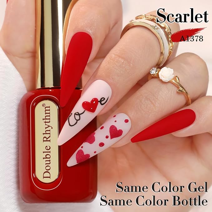Double Rhythm 0.50 OZ Gel Polish Hema Free Same Color Same Bottle Golden Round Translucent Neutral Natural Milky 15 ML Jelly UV Polish Art DIY at Home (Dark Red-C1378)