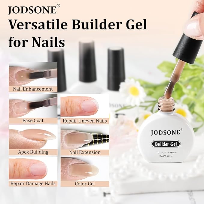 JODSONE Builder Gel for Nails,4Pcs Builder Gel Set 10ml Pink Nude Rubber,Nail Extension & Strengthening,Long Lasting Nail Art Gift Sets for Women