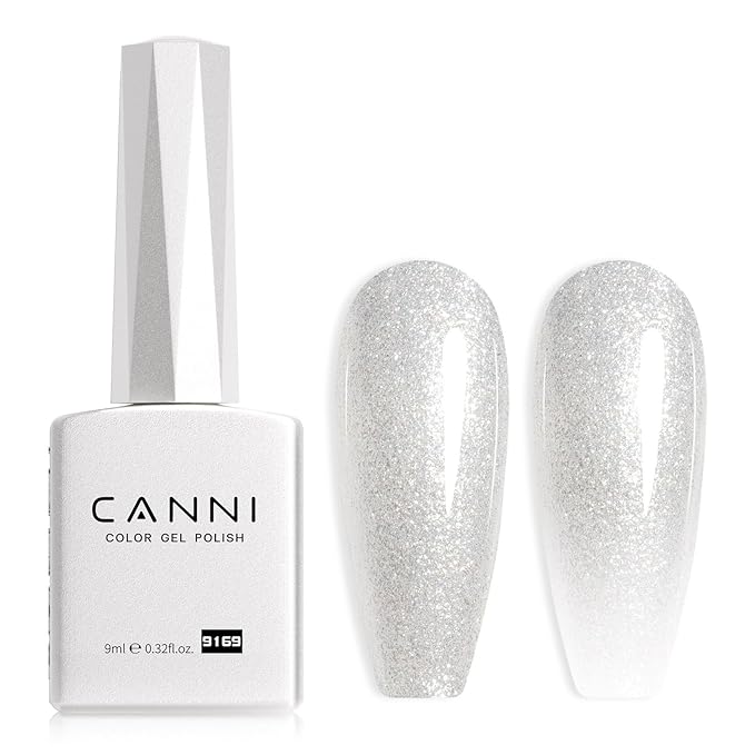 CANNI Glitter Silver Gel Nail Polish, 1Pcs Silver Sparkly Gel Polish Shiny Glitter Color Soak Off U V Nail Manicure Salon DIY at Home