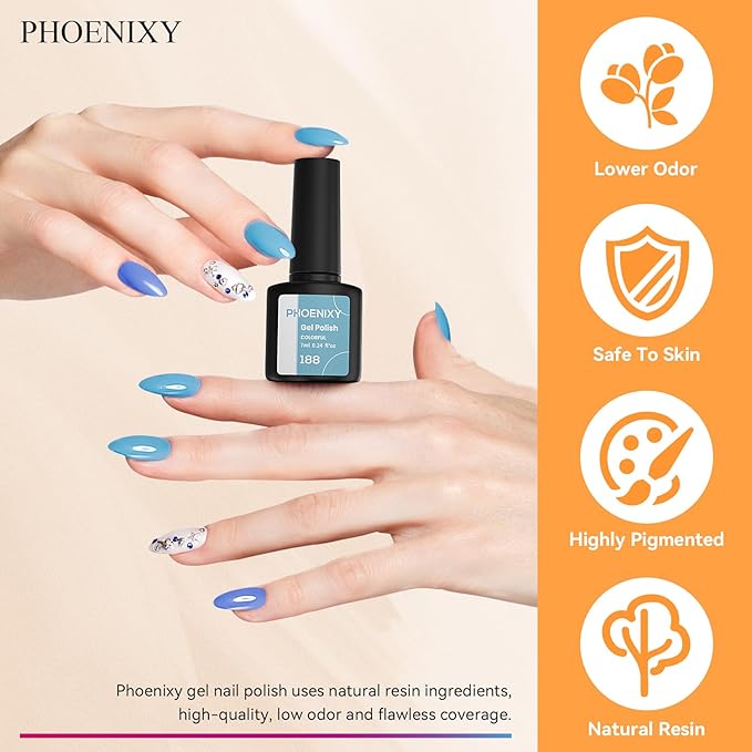 Phoenixy 30 Pcs Gel Nail Polish Set, 25 Colors Nail Polish Set with Pink Tangerine Orange Pink 5pcs Base Top Coat Nail Art Kit Gifts for Women