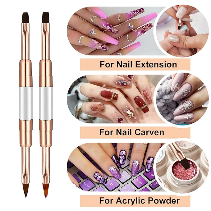 Double-Ended Acrylic Nail Art Liner Brushes, 6Pcs Gel Polish Nail Art Design Pen Painting Tools Set For Nails, Dotting Drawing Tool Polygel Brush for Long Lines, Thin Details, Fine Drawing