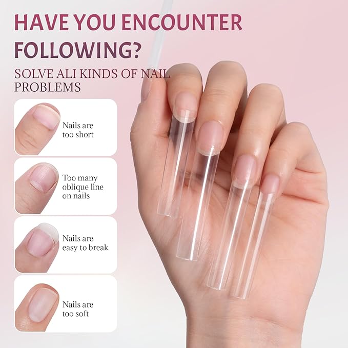 Ranrose 600PCS Clear Extra Long Nail Tips for Acrylic Nails Professional, No C Curve Gel Tips 12 Size XXXL Pre-shaped Half Cover Fake Nail for Press On Nail Extensions