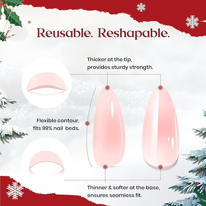Beetles Christmas Press On Nails - Christmas Bow | Short Almond Press On Nails | 32Pcs 16 Sizes Natural Salon Quality Red French Nail Tips With Quick-drying Nail Glue For Women