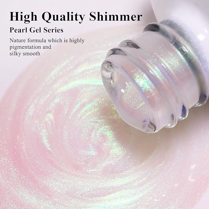 Imtiti Pearl Gel Nail Polish, 0.5 Fl Oz Green Transparent Shell Shimmer Nail Gel Polish Mermaid Nail Drawing Gel Polish Iridescent Pearlescent Spring Summer Nail Polish Soak Off Led UV