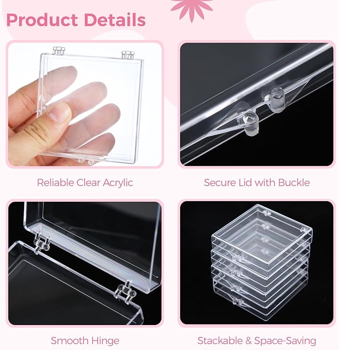 30 PCS Press on Nail Storage Boxes, Clear Nail Container with Double-Sided Tape, Acrylic Artificial Nail Display Box, Transparent Acrylic Nail Organizer Case, Small Acrylic Box for Nail Salon