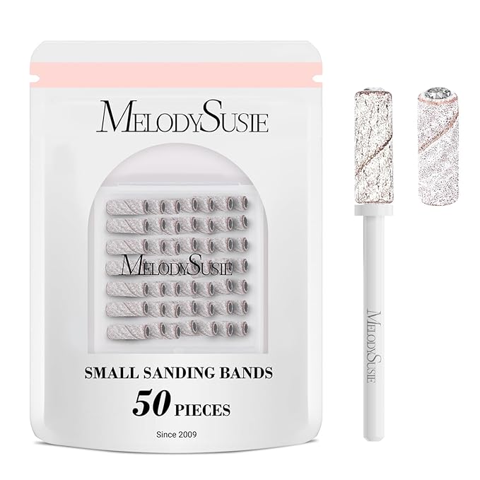 MelodySusie 50 Pcs Nail Drill Bits Small Sanding Bands with 3.1mm Mandrel Bit, 240 Extreme Fine Grit Nail File for Acrylic Nails Gel Manicures and Pedicure, Zebra