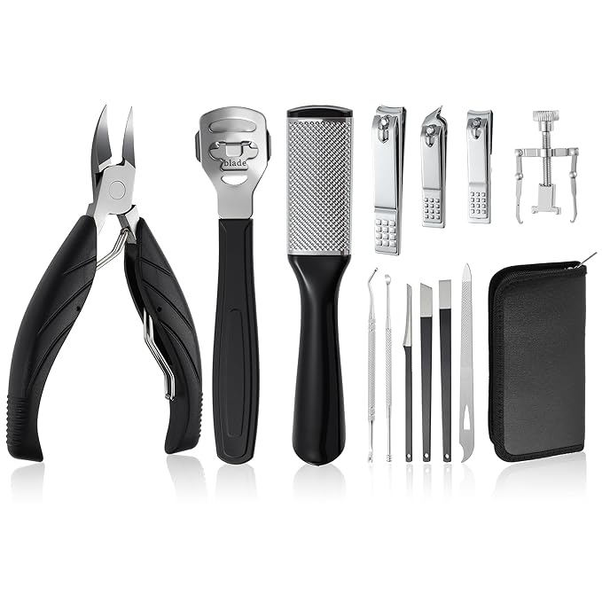 VOCOSTE Toenail Care Kit 13-Piece Ingrown Toenail Tools, Professional Grooming Set for Thick Nail Clipper Foot File Callus Removal & Pedicure