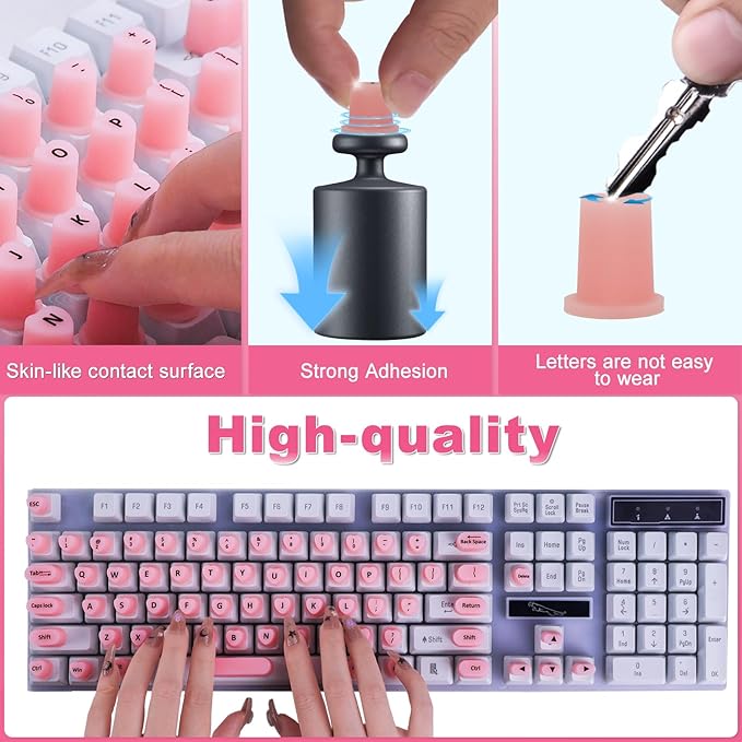 70 Pcs RaisedTip Keyboard Stickers for Long Nails with Letters: Adhesive Typing Bubbles for Women,Office & Gaming Girls Accessories Gift (Pink, 70)