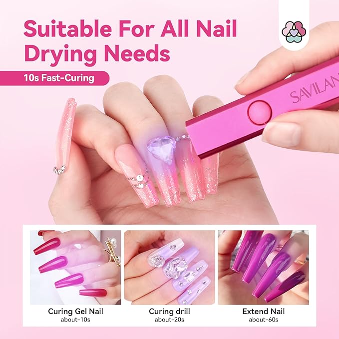 SAVILAND Handheld U V Nail Light for Nails: 12W Nail Flash Cure Lamp 2025 LCD Display Screen LED Light for Gel Nail Portable Mini UV Flash Cure Light Nail Dryer For Gel Polish Flash Cure Lamp Home DIY
