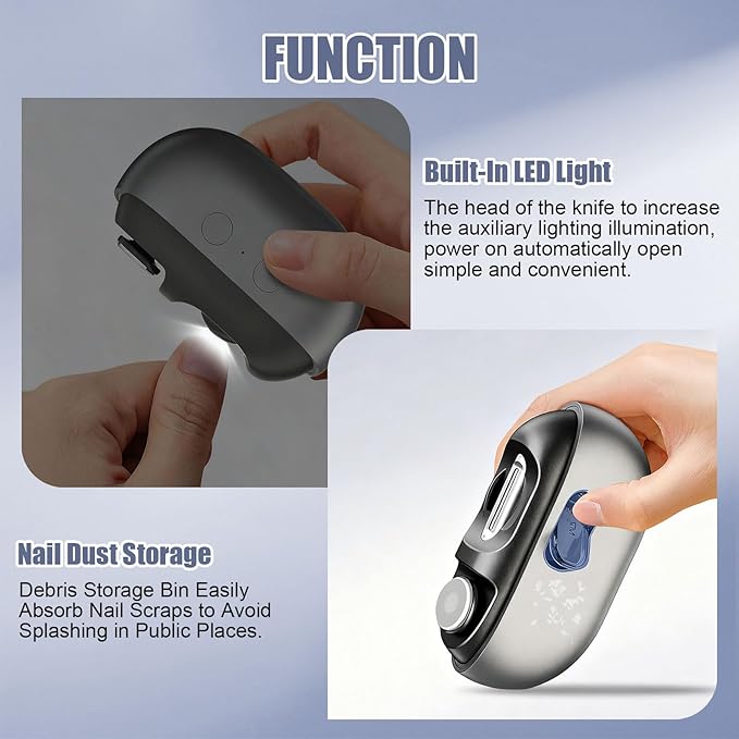 Valentines Day Gifts for Him & Her - Electric Nail Clipper for Seniors & Adults, Baby Automatic Nail Clipper with LED Light & Nail Scraps Storage, 3-in-1 Electric Nail Trimmer for Fingernail (Purple)