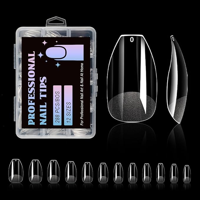 Lsnisni Fake Nail Tips, 288PC Gel Acrylic Nail Tips,Clear Short Square Press On Nails，Nail Supplies Suitable for Women or Girls to DIY Nails 12 Sizes For Your Choice!