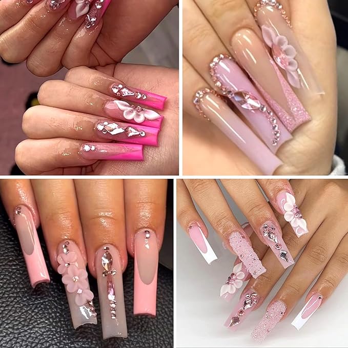 Nail Charms and Gems - 5000 Pcs, 20 Types, 20 Sizes, with Kit, Nail Rhinestones, Faux Pearls, Beads, for Nail Art (Pink)