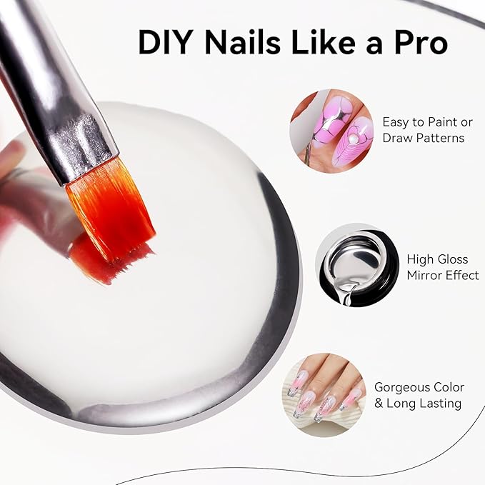MIZHSE Metallic Silver Gel Polish, Chrome Gel Polish Mirror Painting Drawing Gel for Nail Art Glossy Mirror Effect Soak Off U V LED Gel for Nail Salon Home DIY Manicure