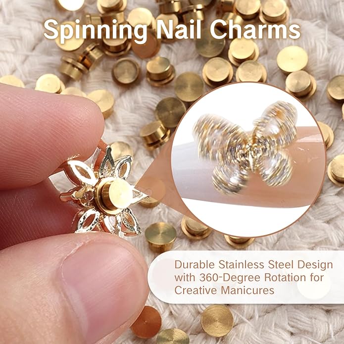 NIIIYTYB 15pcs Spinning Nail Charms Charm Display Tool Chunky Dangling Rings for Women 3D Nails Designer Jewelry Nail Art Fancy Decorations (Gold)