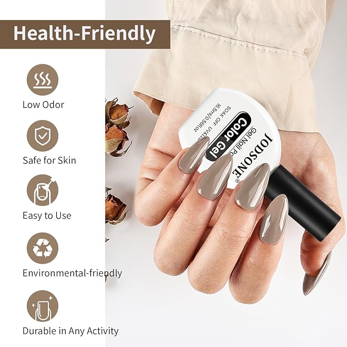 JODSONE 16.5ml Light Brown Soak Off UV LED Gel Polish Professional Nail Art Lacquer for Home Manicure DIY Salon Long Lasting Chip Resistant Nail Color Gift Set for Women